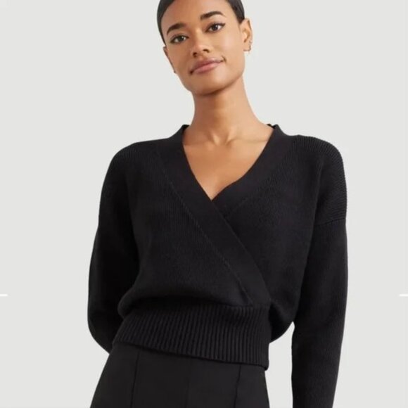 Modern Citizen Marlowe V Neck Cropped Faux Wrap Sweater Black Size X-Large - Picture 1 of 6